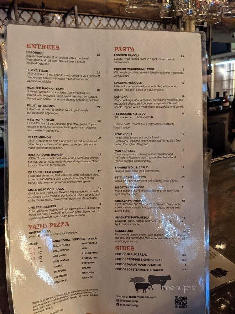 The Barn - Ramona, CA menu_pic