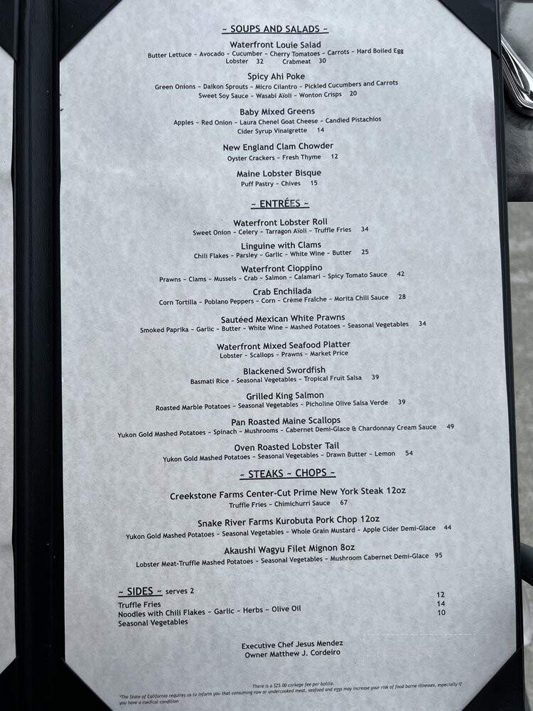 The Waterfront Seafood Grill - Napa, CA menu_pic