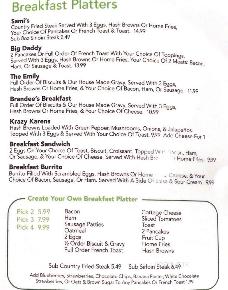 Dale's Family Restaurant 2 - Franklin, IN menu_pic