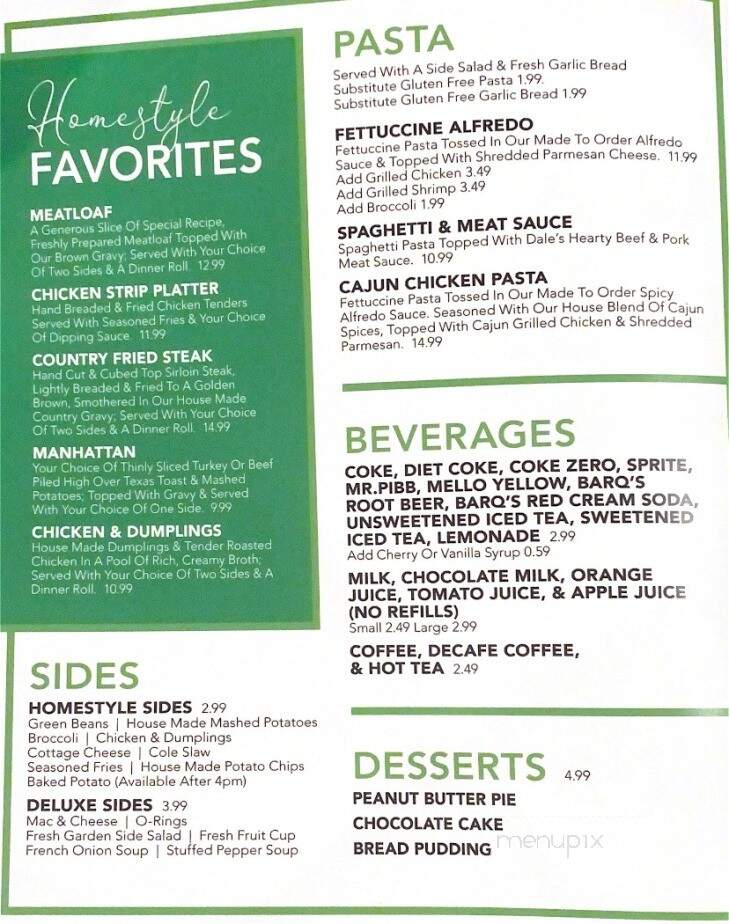 Dale's Family Restaurant 2 - Franklin, IN menu_pic