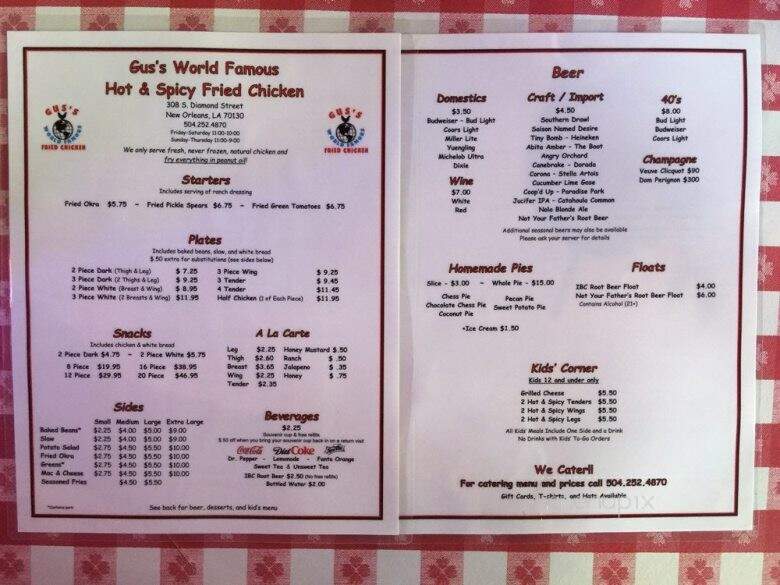 Gus's World Famous Fried Chicken - New Orleans, LA menu_pic