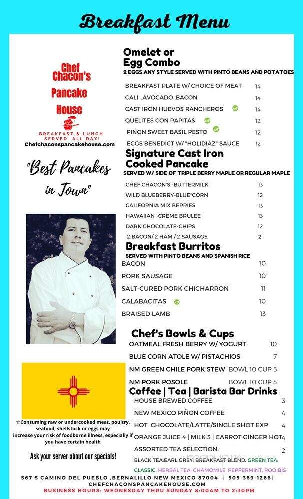 Chef Chacon's Pancake House - Bernalillo, NM menu_pic