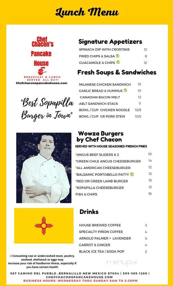 Chef Chacon's Pancake House - Bernalillo, NM menu_pic