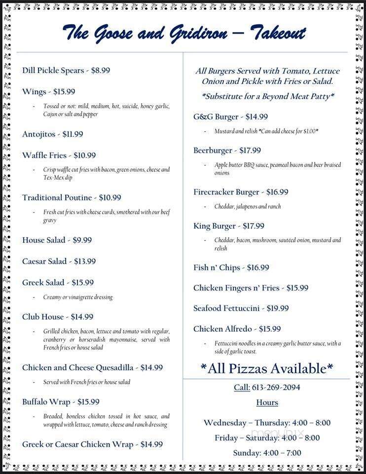 The Goose & Gridiron - Merrickville, ON menu_pic