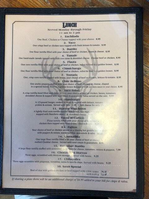Cazadores Mexican Restaurant - Sallisaw, OK menu_pic