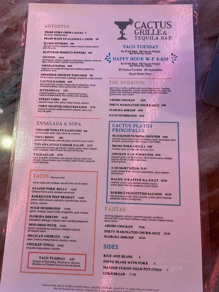Cactus Grille & Tequila Bar - Palm Beach Gardens, FL menu_pic