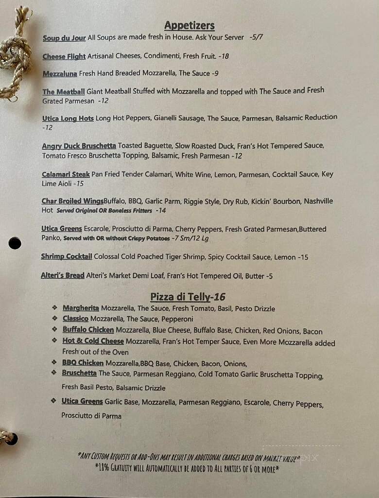 Telly's Inn Resturant - Cape Vincent, NY menu_pic