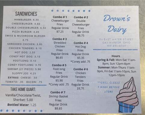 Drown's Dairy Plaza - Oak Harbor, OH menu_pic