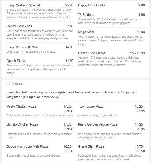 Pizza 73 - Prince Albert, SK menu_pic