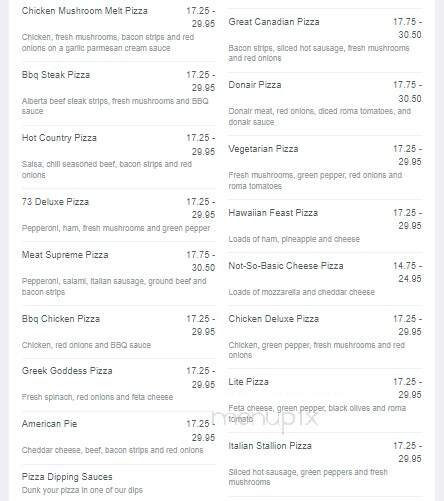 Pizza 73 - Prince Albert, SK menu_pic