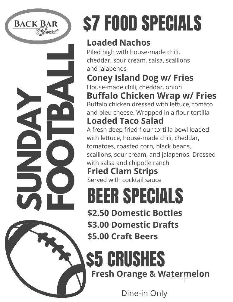 Back Bar Sunset - Glen Burnie, MD menu_pic