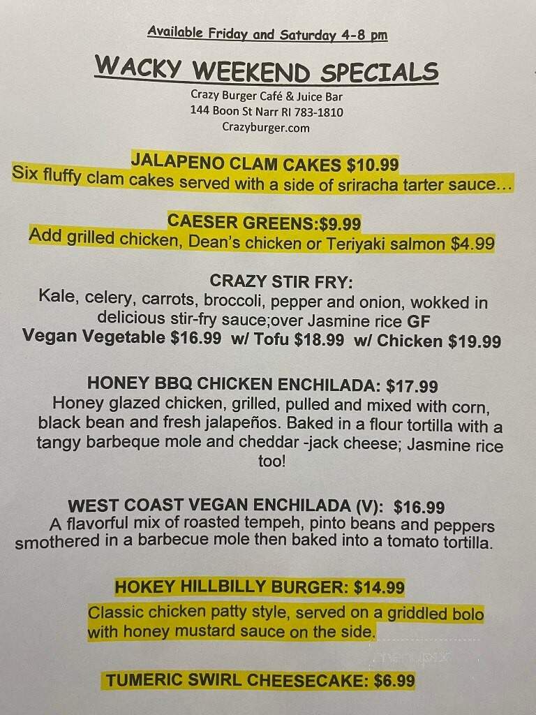 Crazy Burger Cafe & Juice Bar - Narragansett, RI