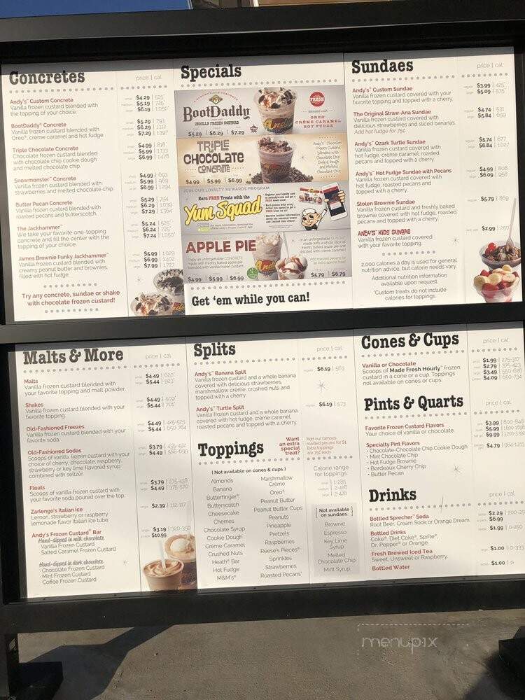 Andy's frozen custard - Murfreesboro, TN menu_pic