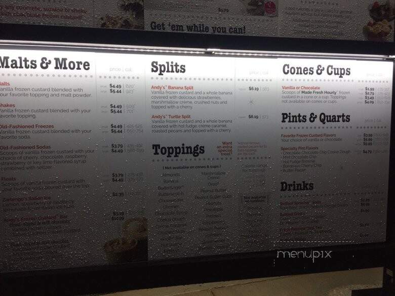 Andy's frozen custard - Murfreesboro, TN menu_pic