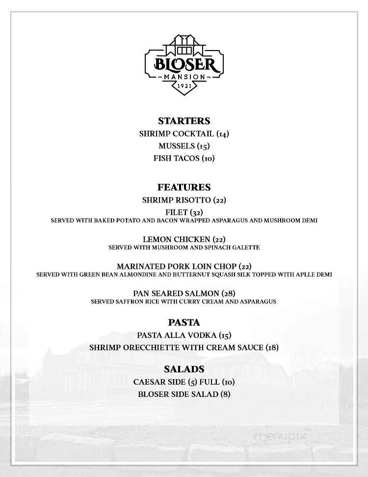 The Bloser Mansion - New Kensington, PA menu_pic