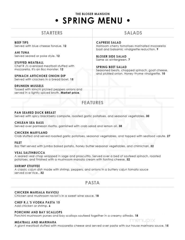 The Bloser Mansion - New Kensington, PA menu_pic