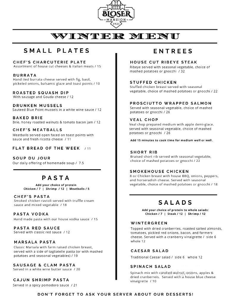 The Bloser Mansion - New Kensington, PA menu_pic