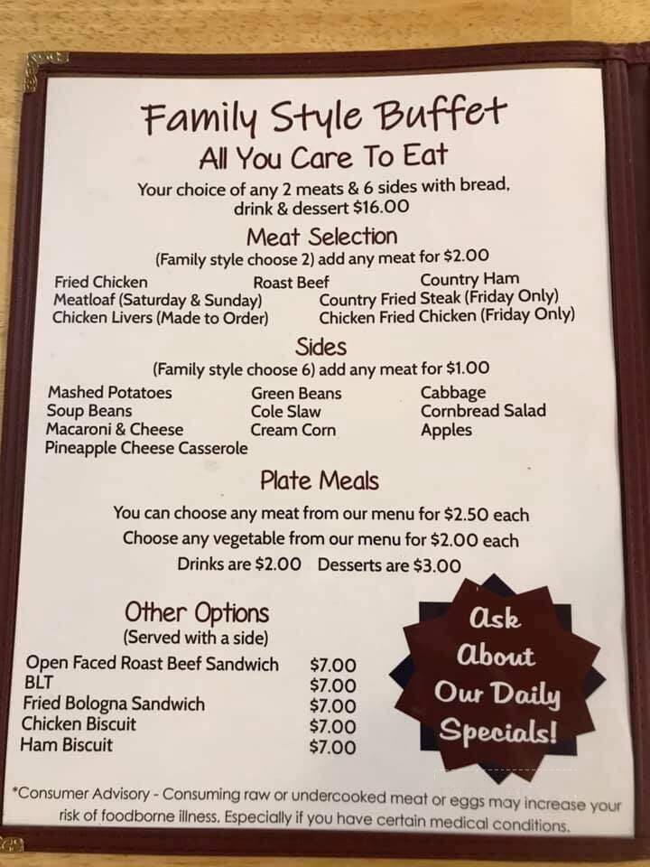 Shirley's Restaurant - Hampton, TN menu_pic