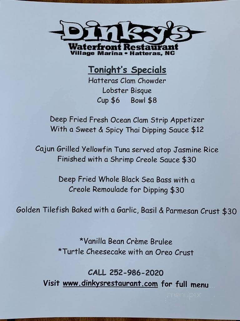 Dinky's Waterfront Restaurant - Hatteras, NC menu_pic