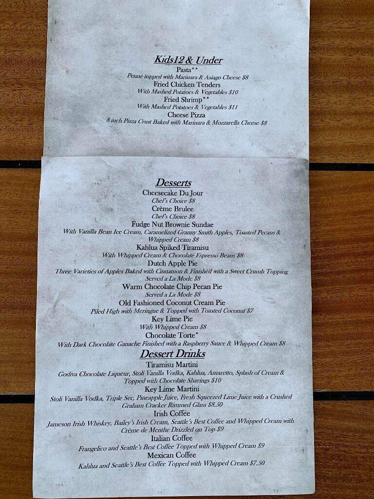 Dinky's Waterfront Restaurant - Hatteras, NC menu_pic