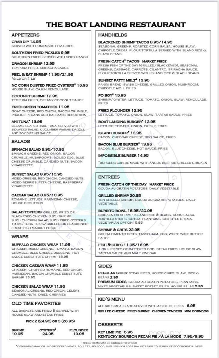 The Boat Landing - Sunset Beach, NC menu_pic