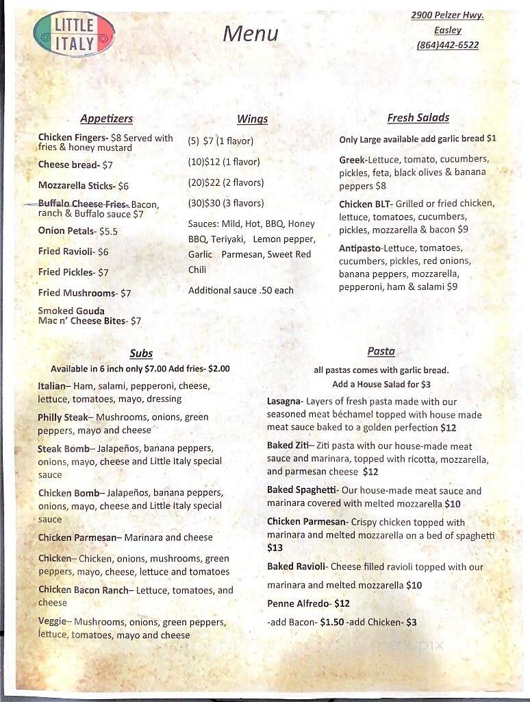 Little Italy - Easley, SC menu_pic