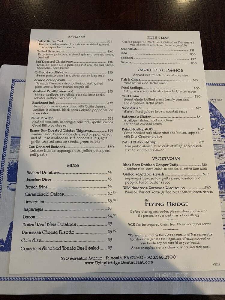 Flying Bridge Restaurant - Falmouth, MA menu_pic