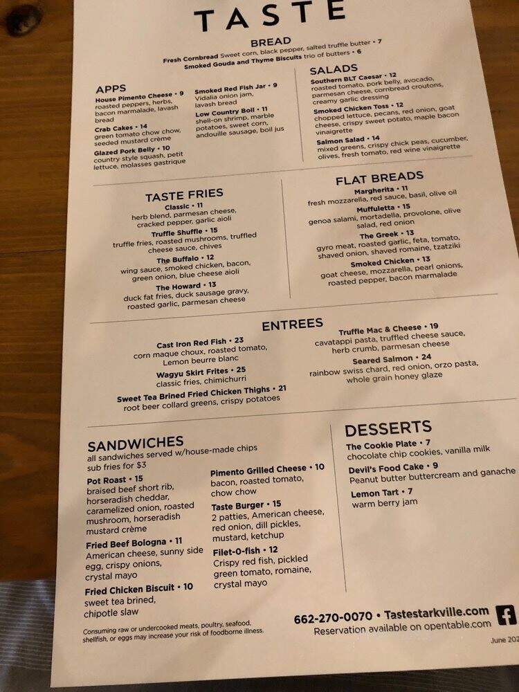 Taste - Starkville, MS menu_pic
