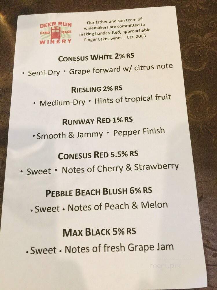 Deer Run Winery - Geneseo, NY menu_pic