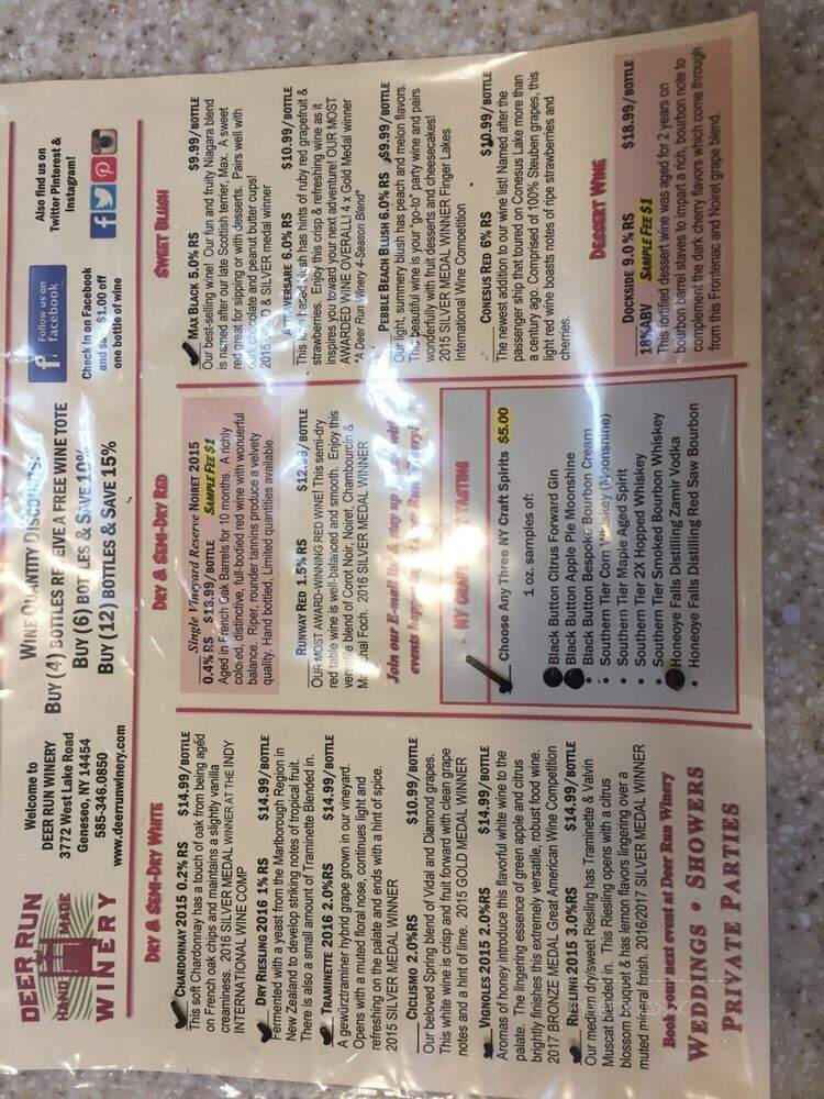 Deer Run Winery - Geneseo, NY menu_pic
