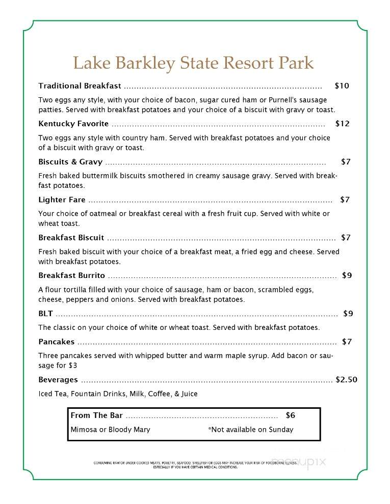 Windows on the Water Restaurant - Cadiz, KY menu_pic
