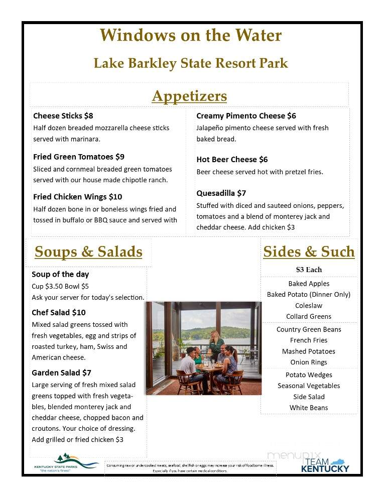 Windows on the Water Restaurant - Cadiz, KY menu_pic
