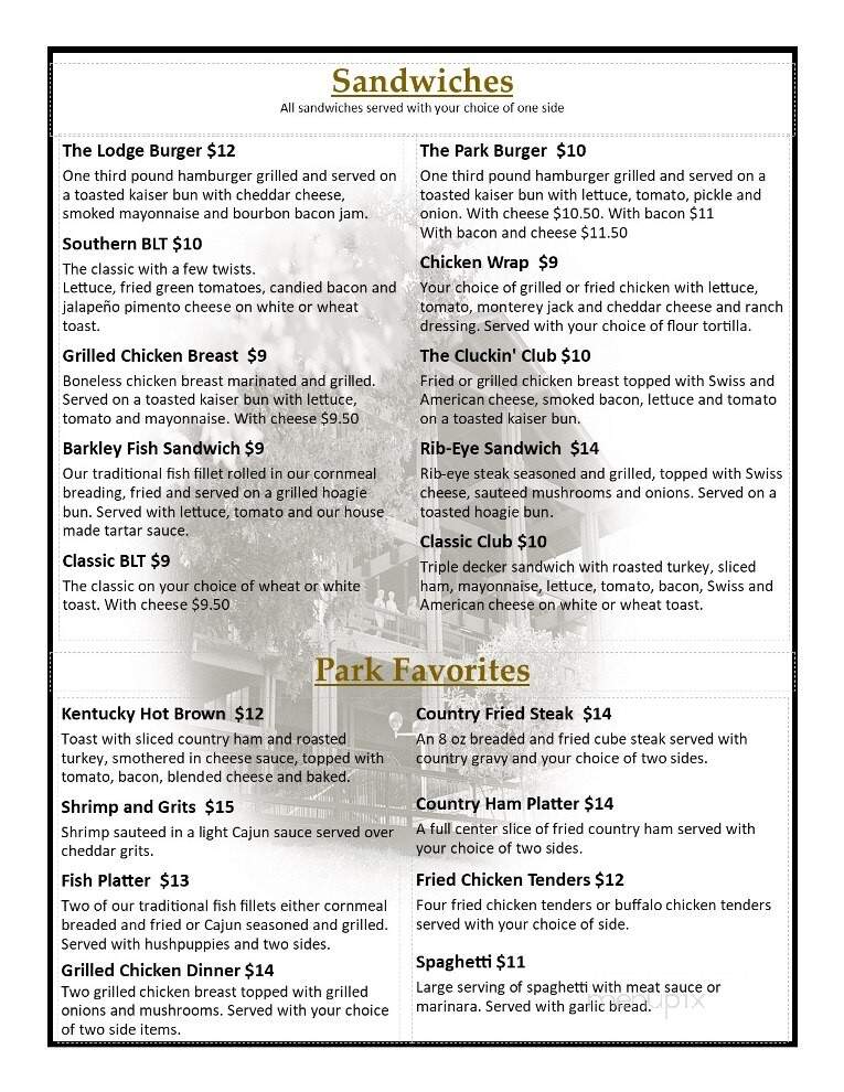 Windows on the Water Restaurant - Cadiz, KY menu_pic