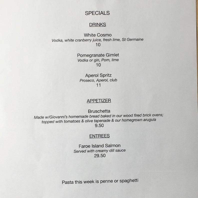 Giovanni's Inn - Wurtsboro, NY menu_pic