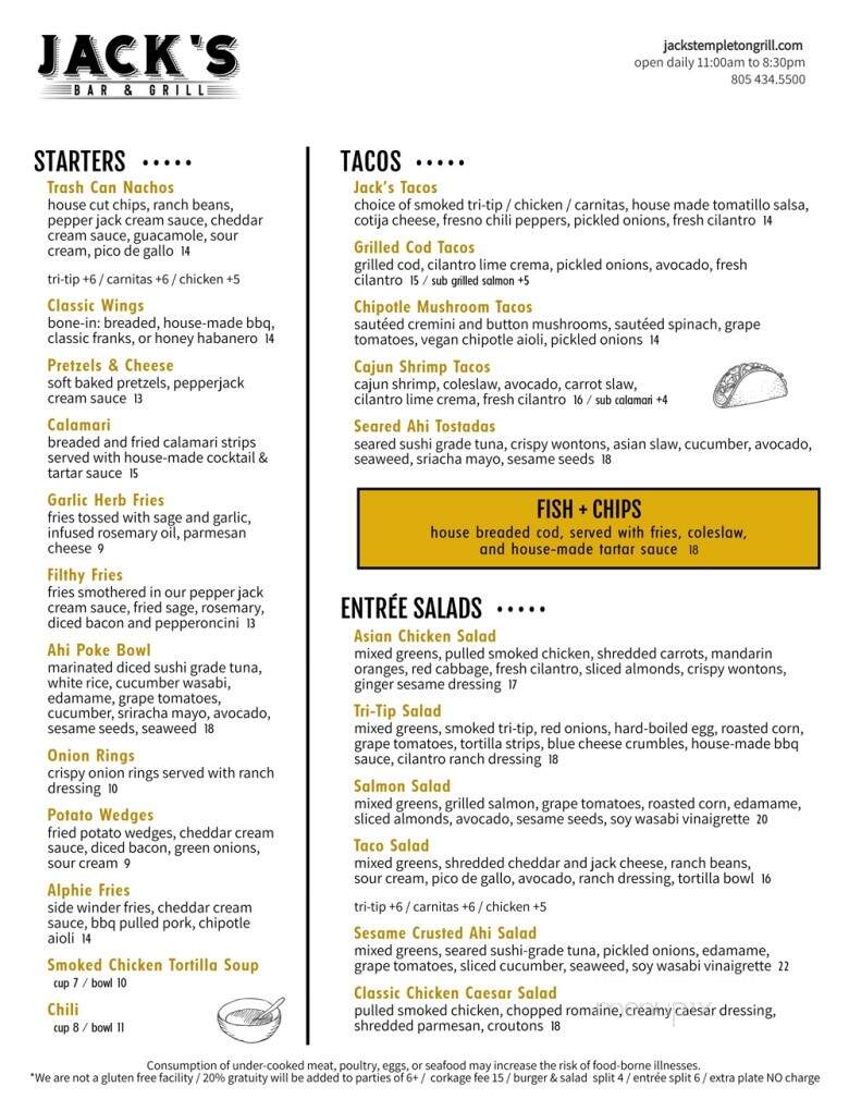 Jack's Bar & Grill - Templeton, CA menu_pic