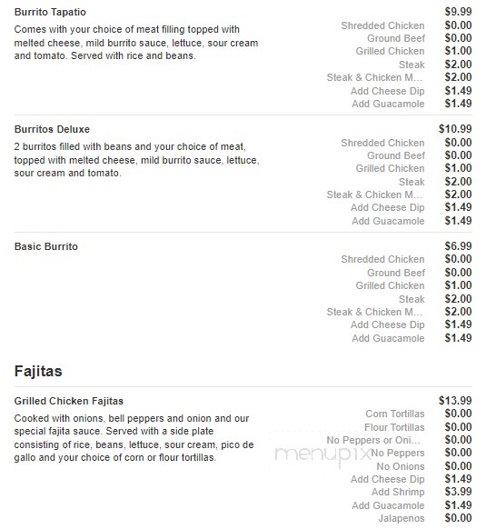 El Tapatio Mexican Restaurant - Sparta, TN menu_pic
