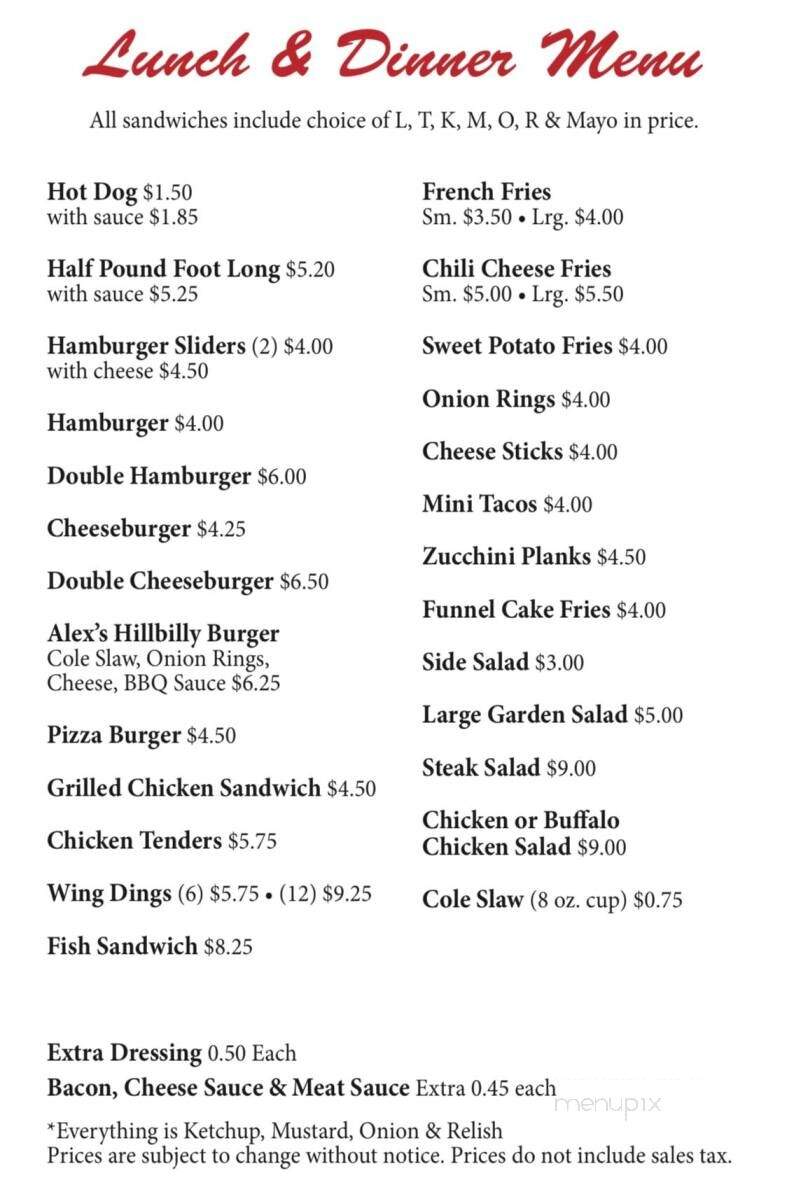 Sarah's Soft Serve & Food - Reynoldsville, PA menu_pic