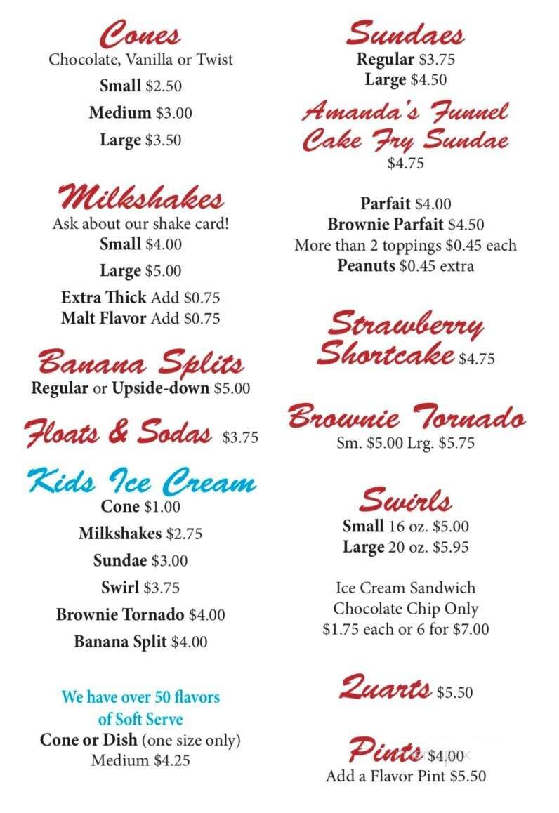 Sarah's Soft Serve & Food - Reynoldsville, PA menu_pic