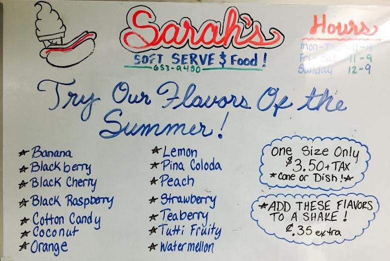 Sarah's Soft Serve & Food - Reynoldsville, PA menu_pic