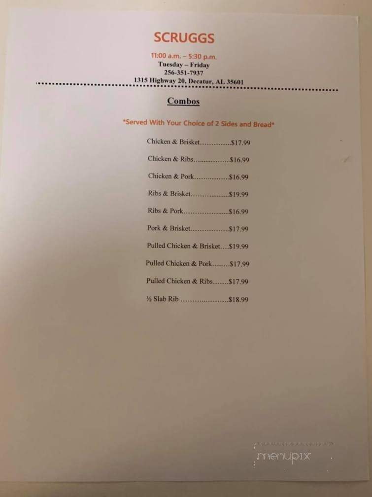 Scruggs BBQ - Decatur, AL menu_pic