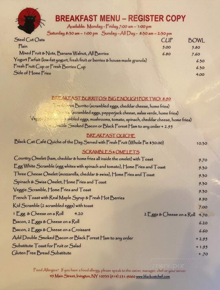 Black Cat Cafe - Irvington, NY menu_pic
