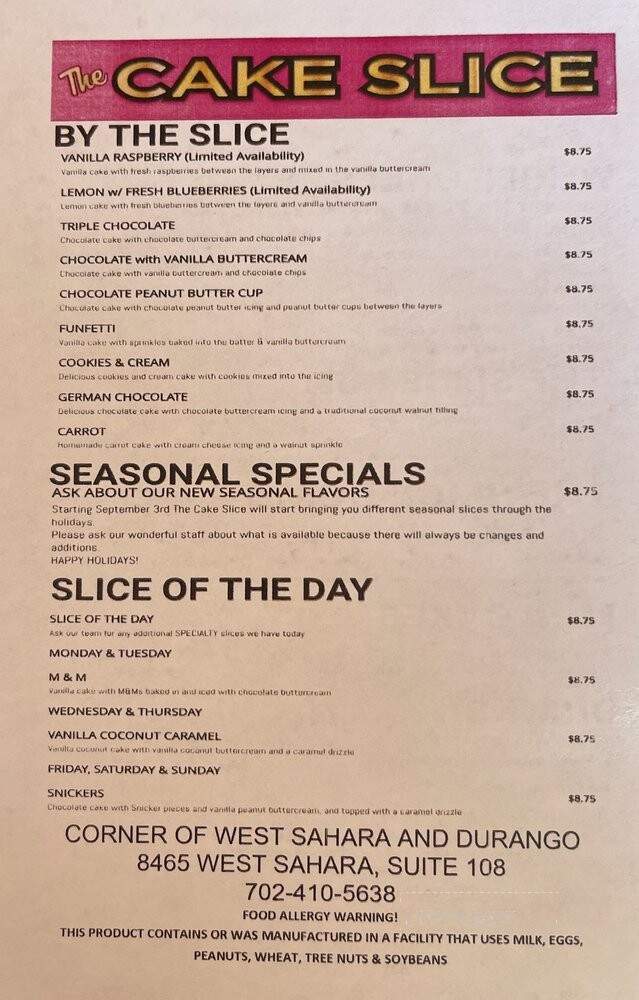 The Cake Slice - Las Vegas, NV menu_pic