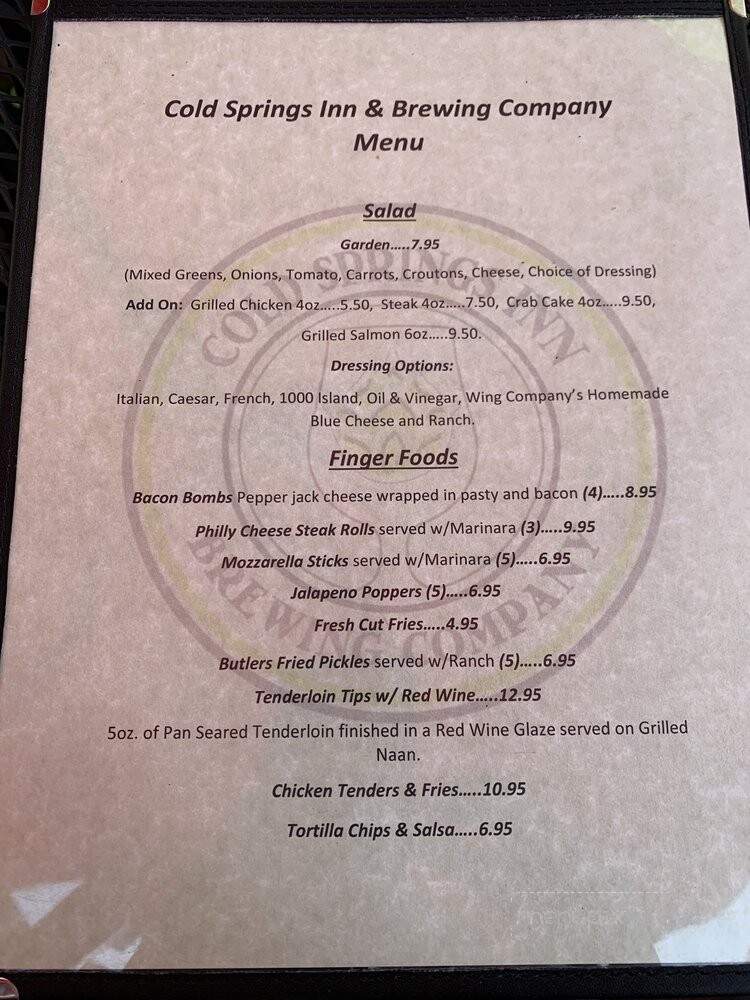 Cold Springs Inn - Mechanicsburg, PA menu_pic