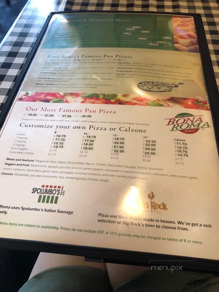 Bona Roma Pizza - Calgary, AB menu_pic
