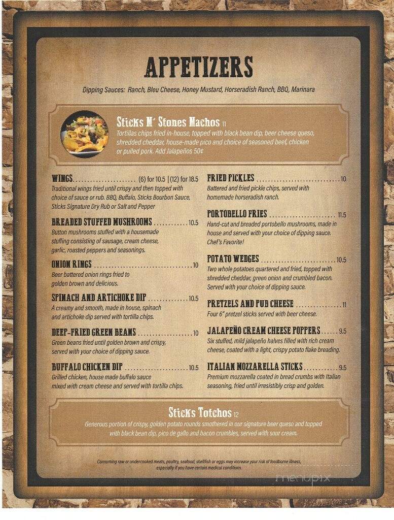 Sticks n' Stones Steak & Tap - Hannibal, MO menu_pic