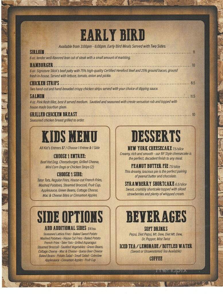 Sticks n' Stones Steak & Tap - Hannibal, MO menu_pic