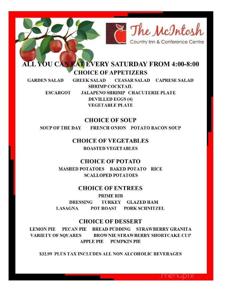 McIntosh Country Inn & Conference Centre - Morrisburg, ON menu_pic