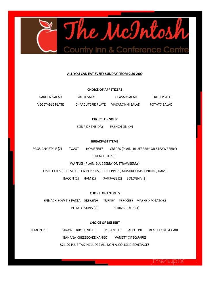McIntosh Country Inn & Conference Centre - Morrisburg, ON menu_pic