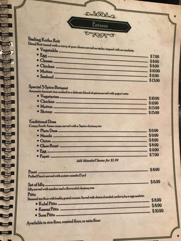 5 Spice Dining - Toronto, ON menu_pic