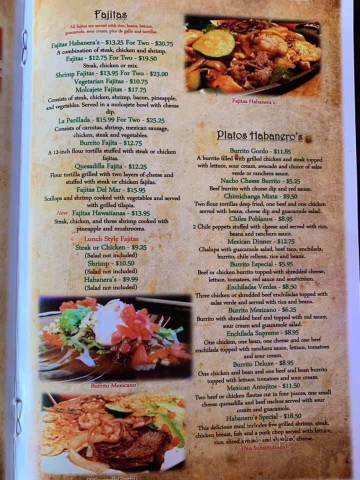 Habanero's Mexican Grill - Grovetown, GA menu_pic